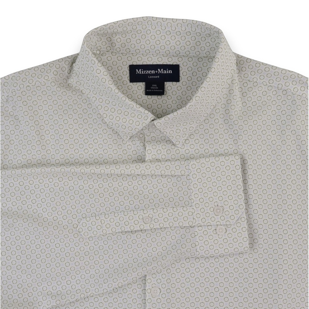 Mizzen Main Leeward Shirt Mens XXL White Green Geometric Print Classic Fit